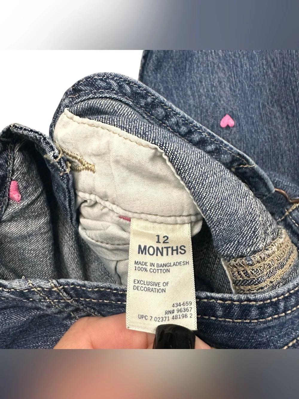 OshKosh B'gosh Denim Overalls with Pink Hearts 12 months